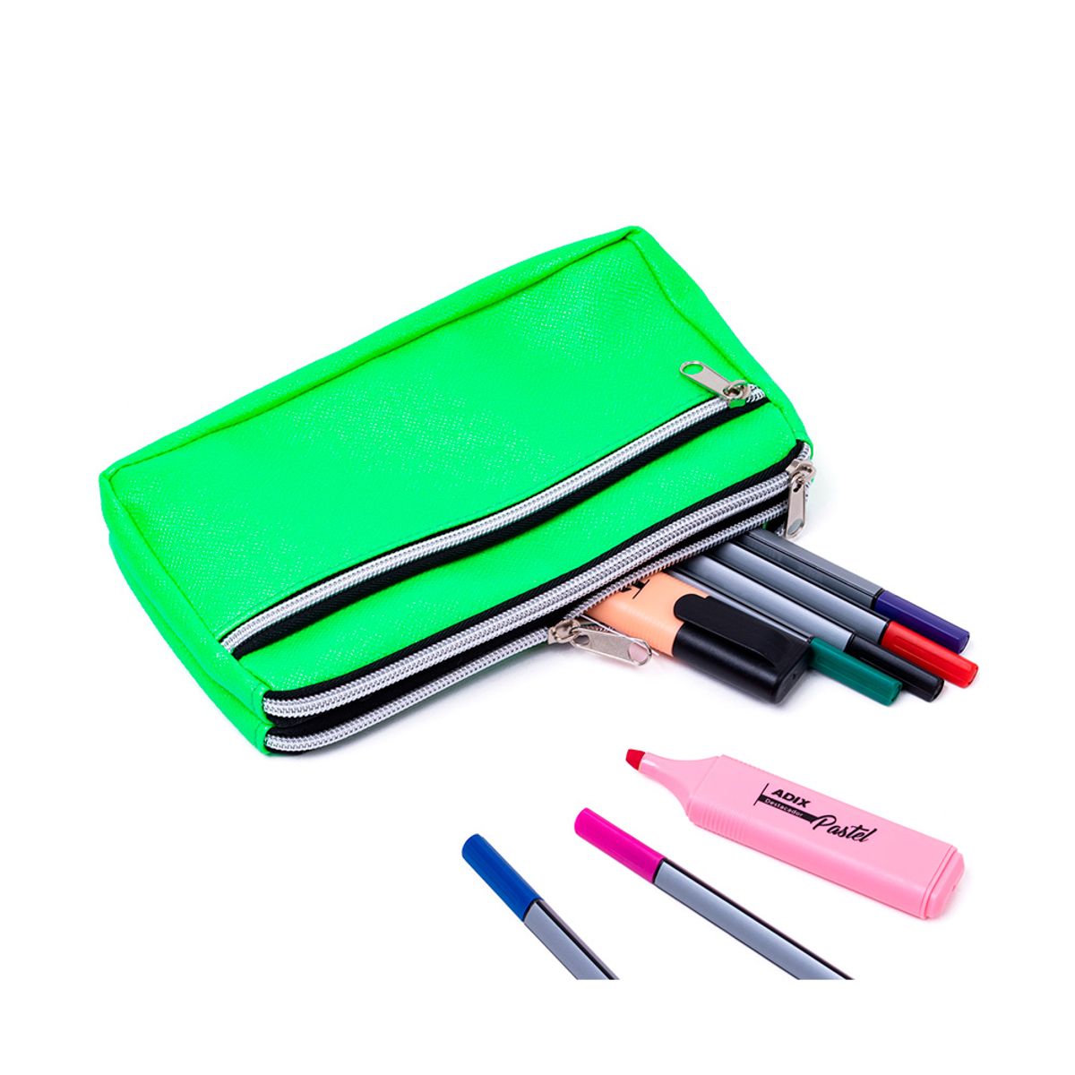 ADIX - Estuche Escolar Triple Cierre Verde 23x10cm Adix