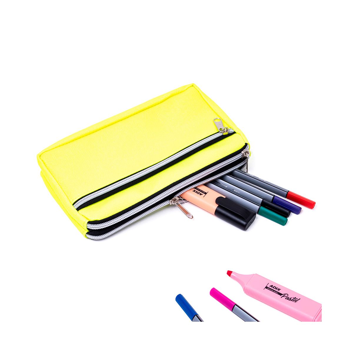 ADIX - Estuche Escolar Triple Cierre Amarillo 23x10cm Adix