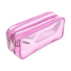 ADIX - Estuche Escolar Doble Cierre Metalizado Rosado 22x12cm