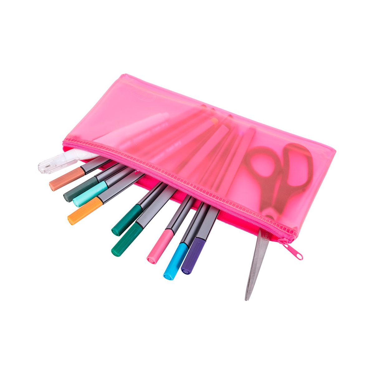 ADIX - Estuche Escolar PVC Translúcido Rosado 22x11cm Adix