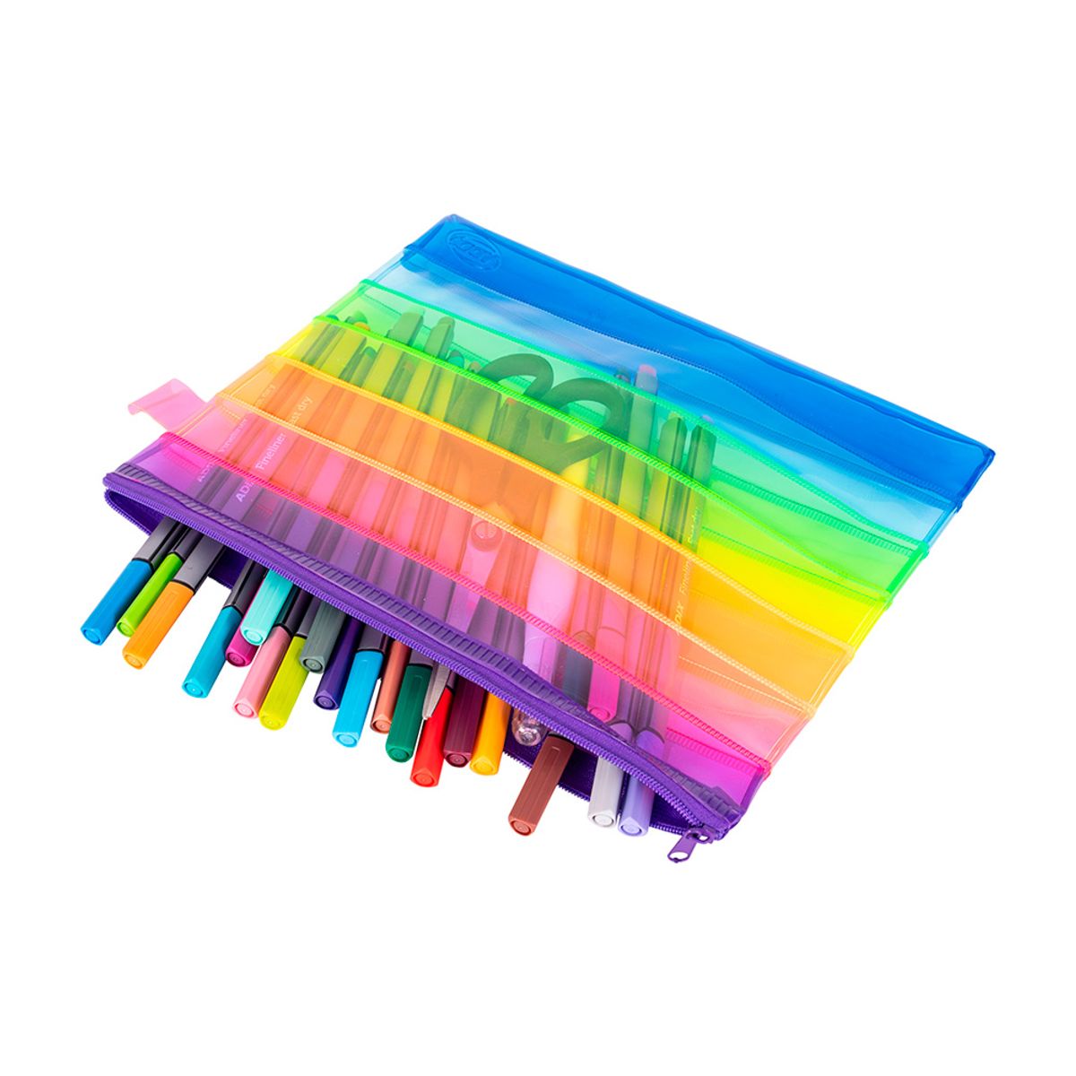 ADIX - Estuche Escolar PVC Translúcido Multicolor 24x19cm Adix