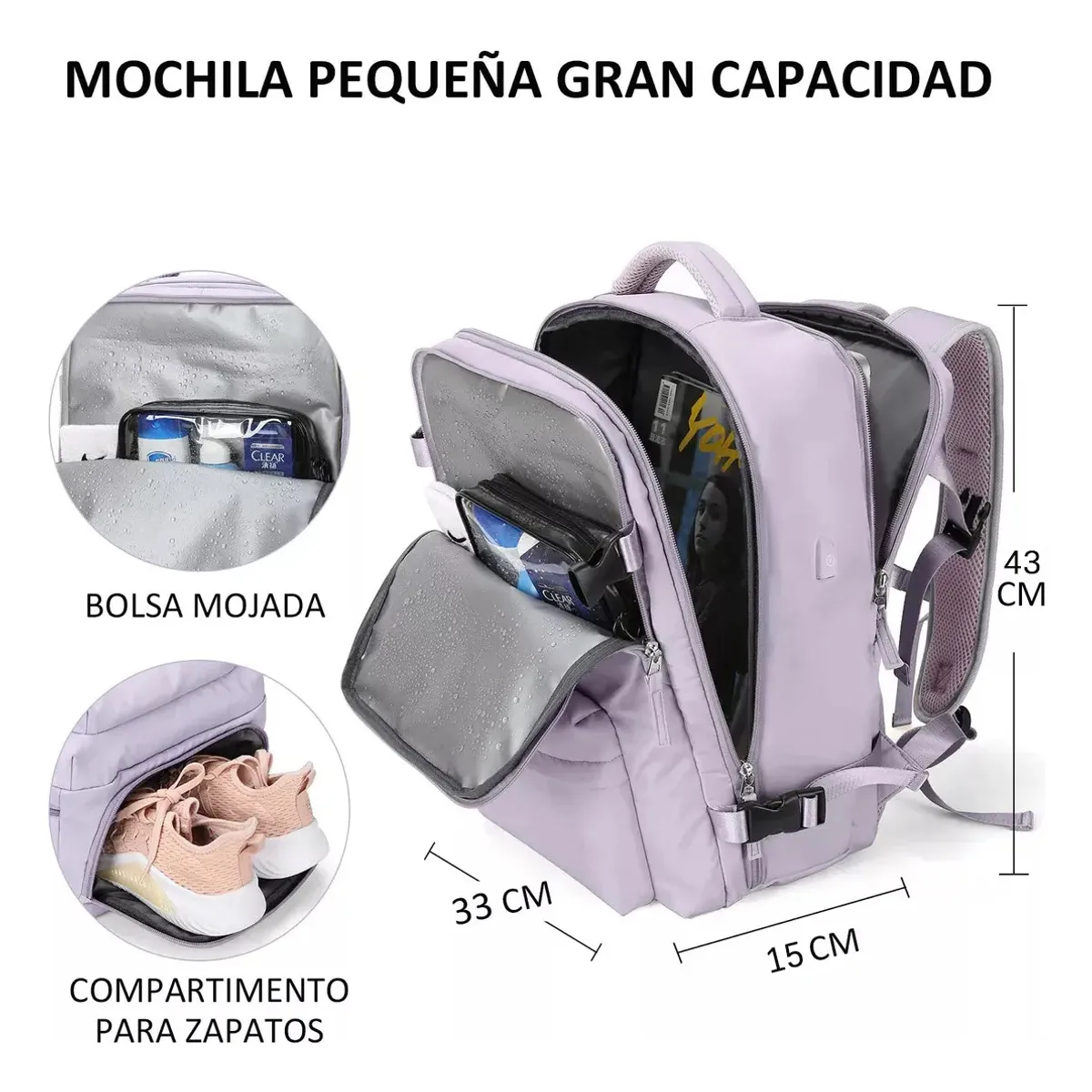 U BUY - Mochila Viaje Genérica Large Travel Backpack Violeta