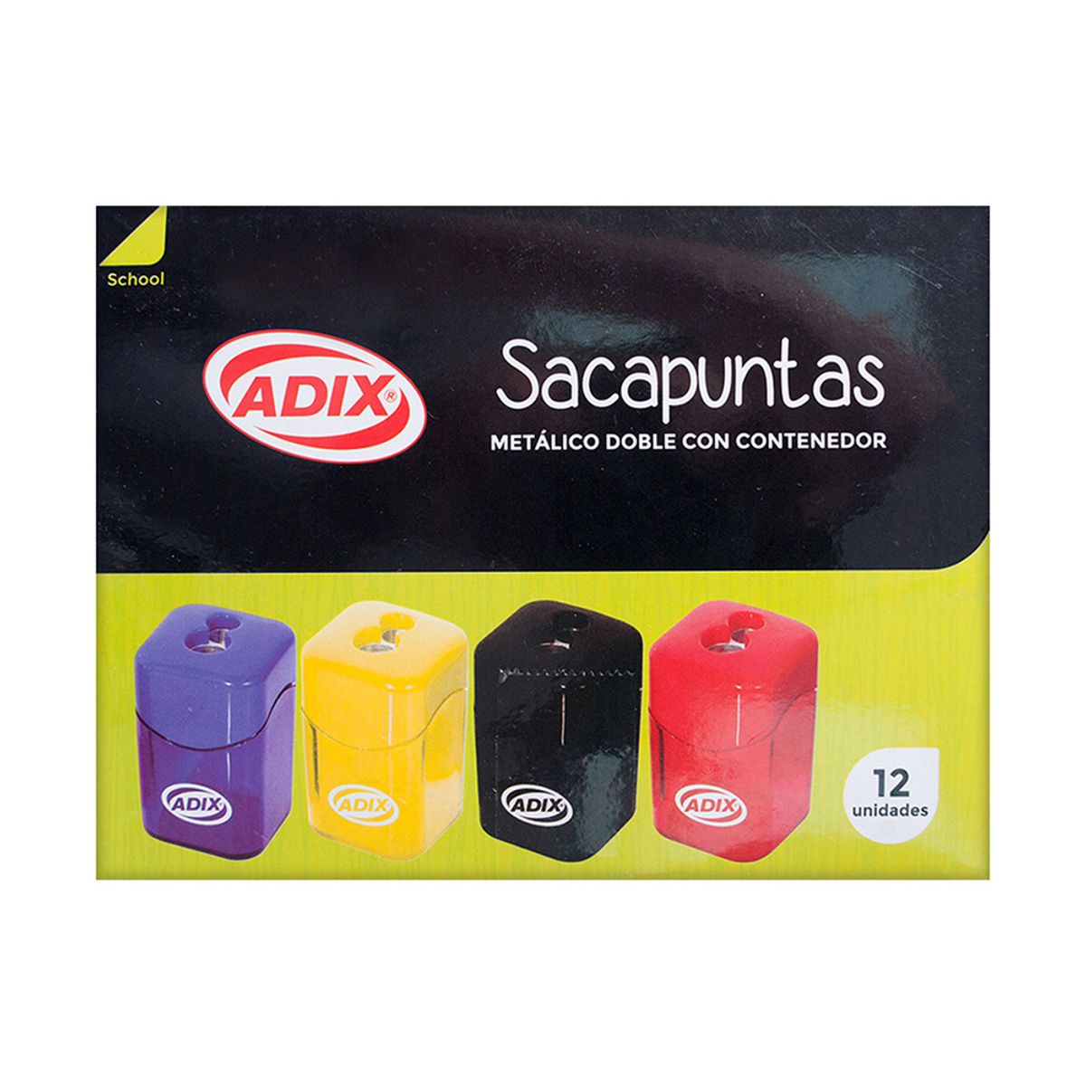 ADIX - Sacapunta Metálico Doble Contenedor Plástico Surtido Adix