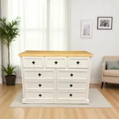 GENERICO - Comoda de Madera 9 cajones Basic 120x40x90 Color Blanco cubierta Miel