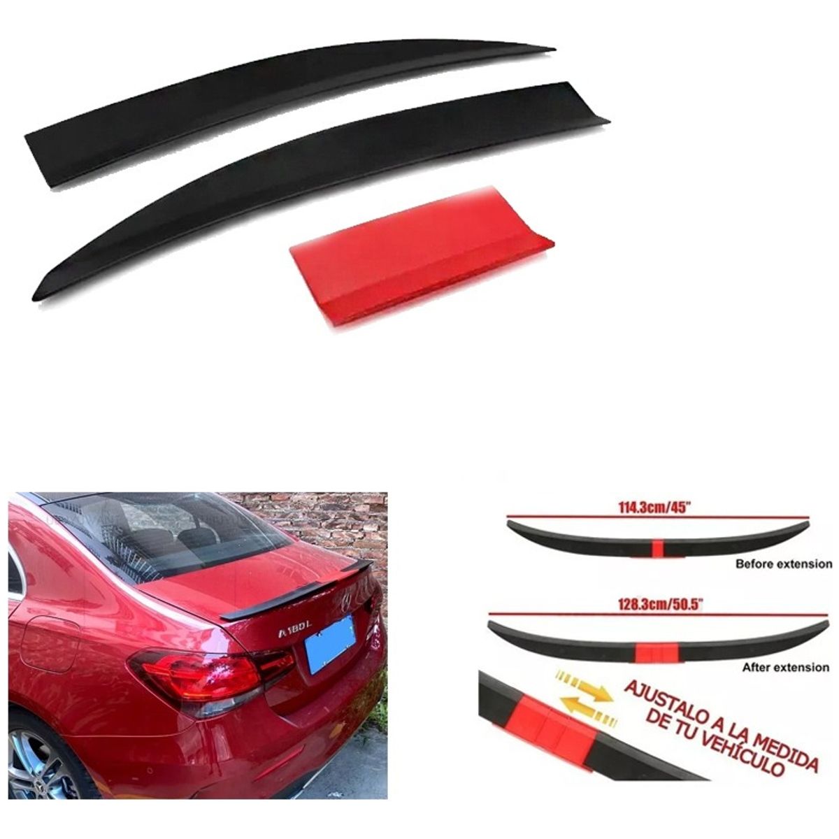 GENERICO - Aleron Lip Spoiler Universal Negro Mate + Rojo