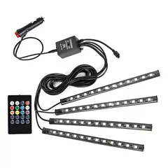 GENERICO - X4 Tiras De Luz Led Interior 17cm Auto Universal Control Rgb