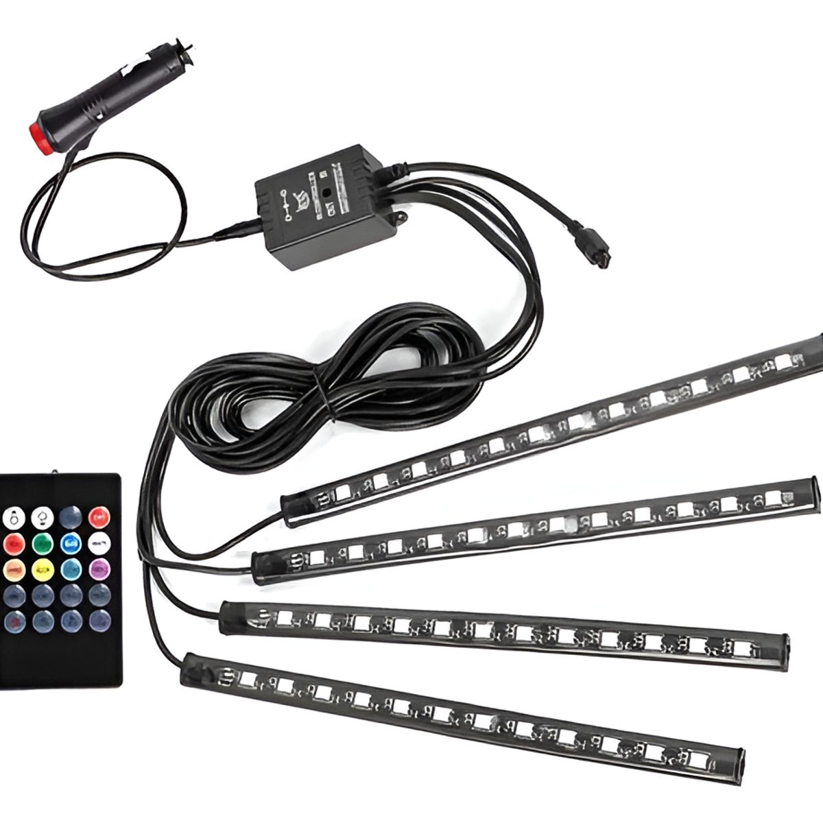 GENERICO - X4 Tiras De Luz Led Interior 17cm Auto Universal Control Rgb