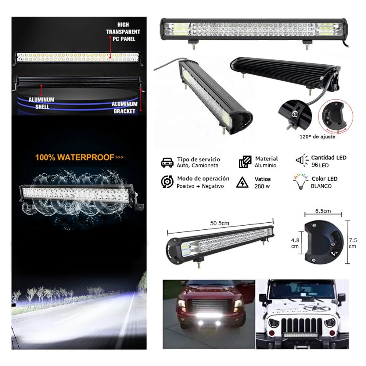 GENERICO - Barra 96 Led 288w Auto 8-12-24v  505cm  - Envio Gratis