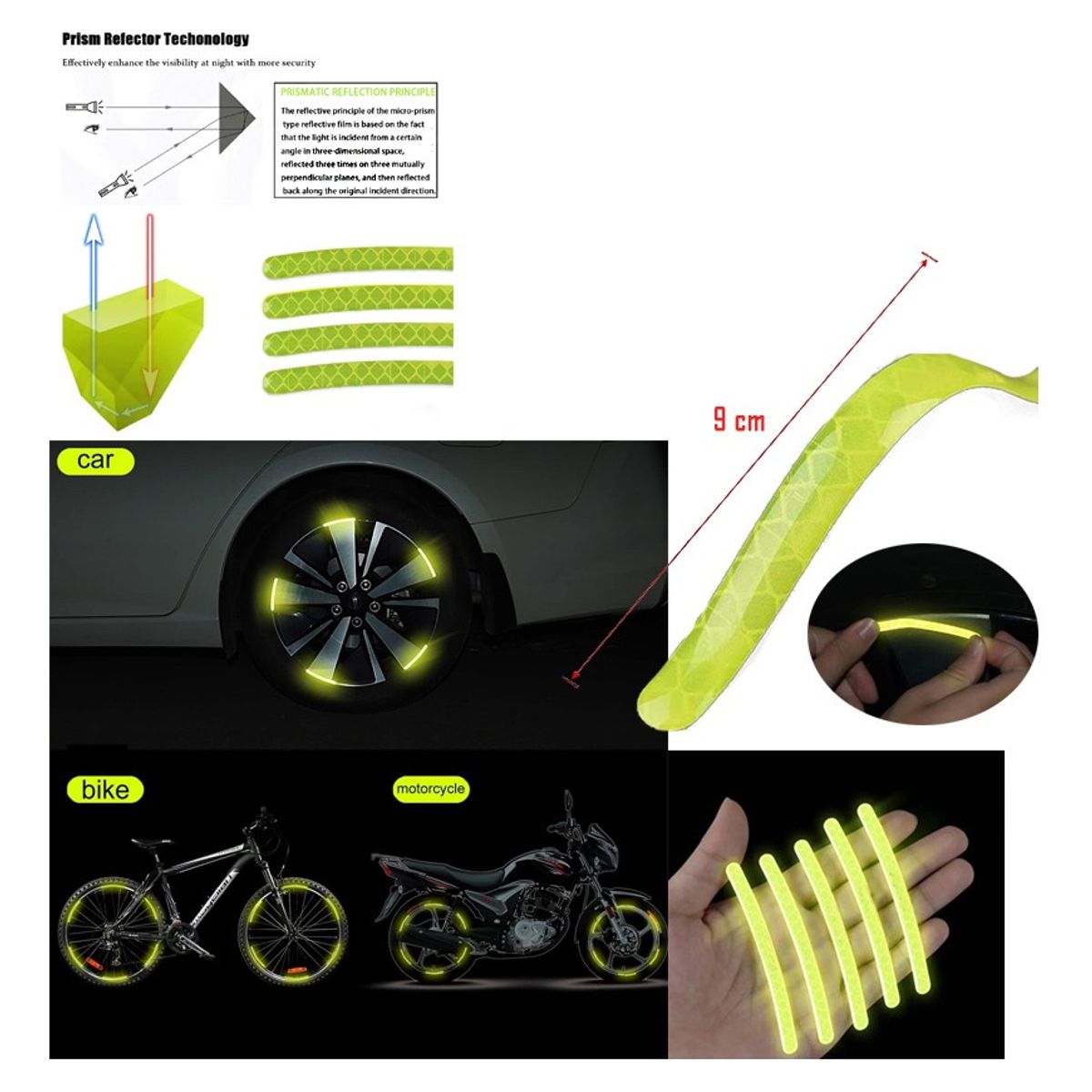 GENERICO - Pegatinas Reflectantes X14 Para Llantas Auto Moto Bicicleta