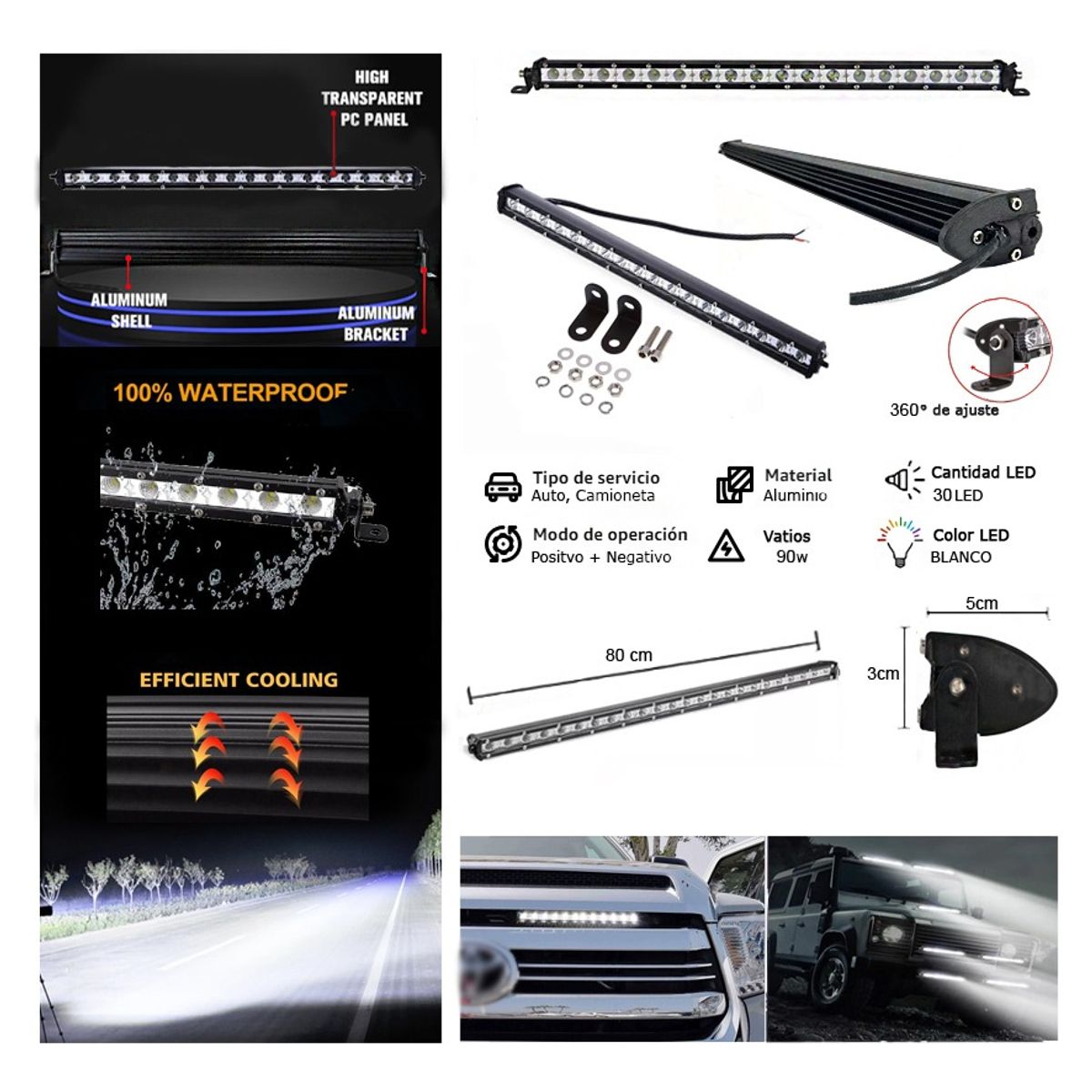 GENERICO - Barra 30 Led Fina 90w - 80cm Auto
