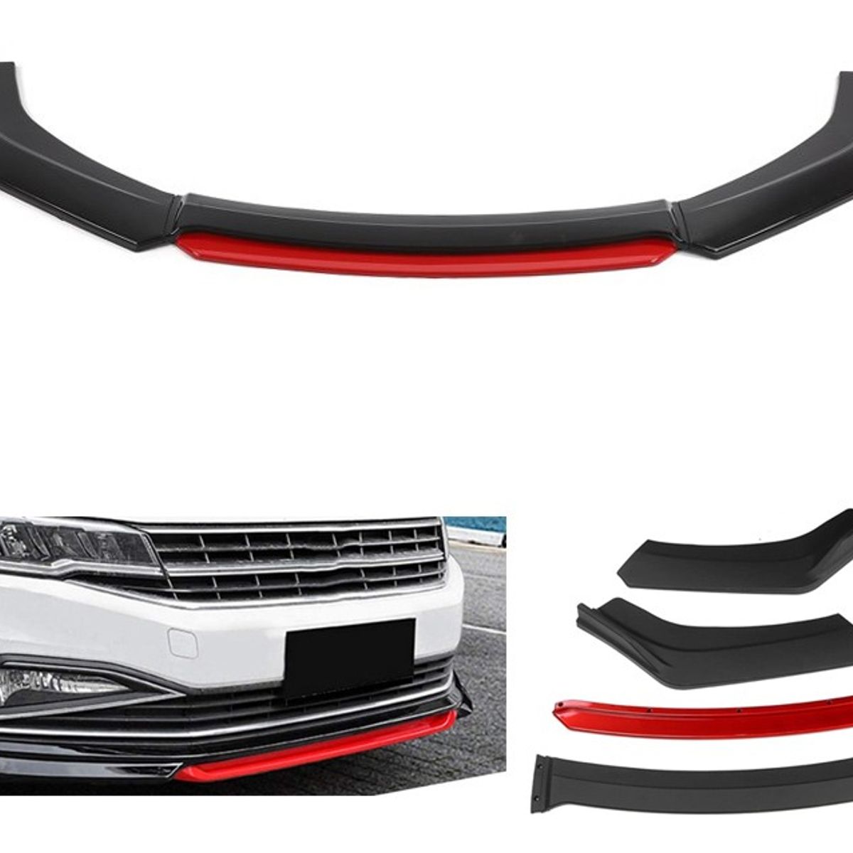 GENERICO - Front Lip 4 Piezas Universal  Negro Mate
