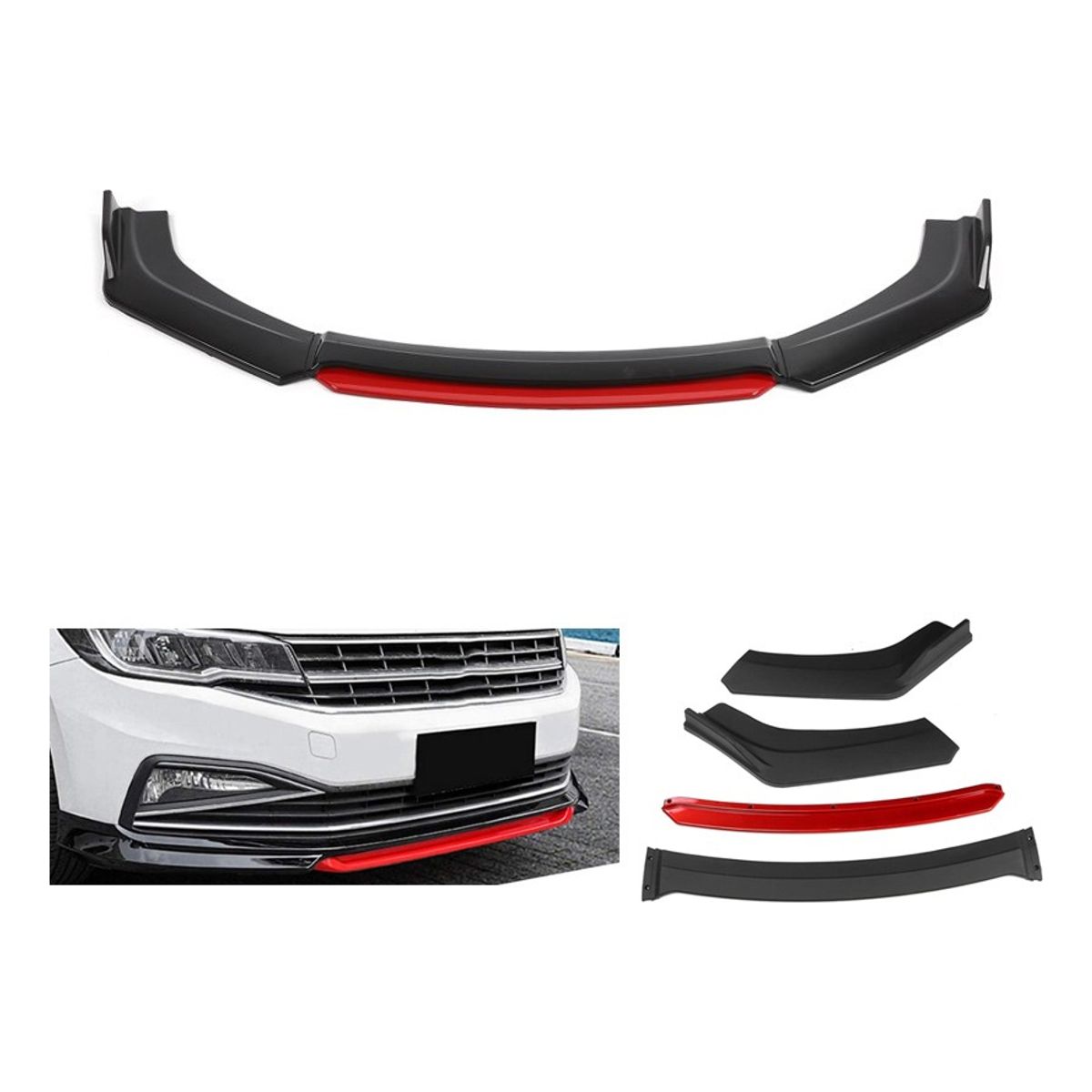 GENERICO - Front Lip 4 Piezas Universal  Negro Mate