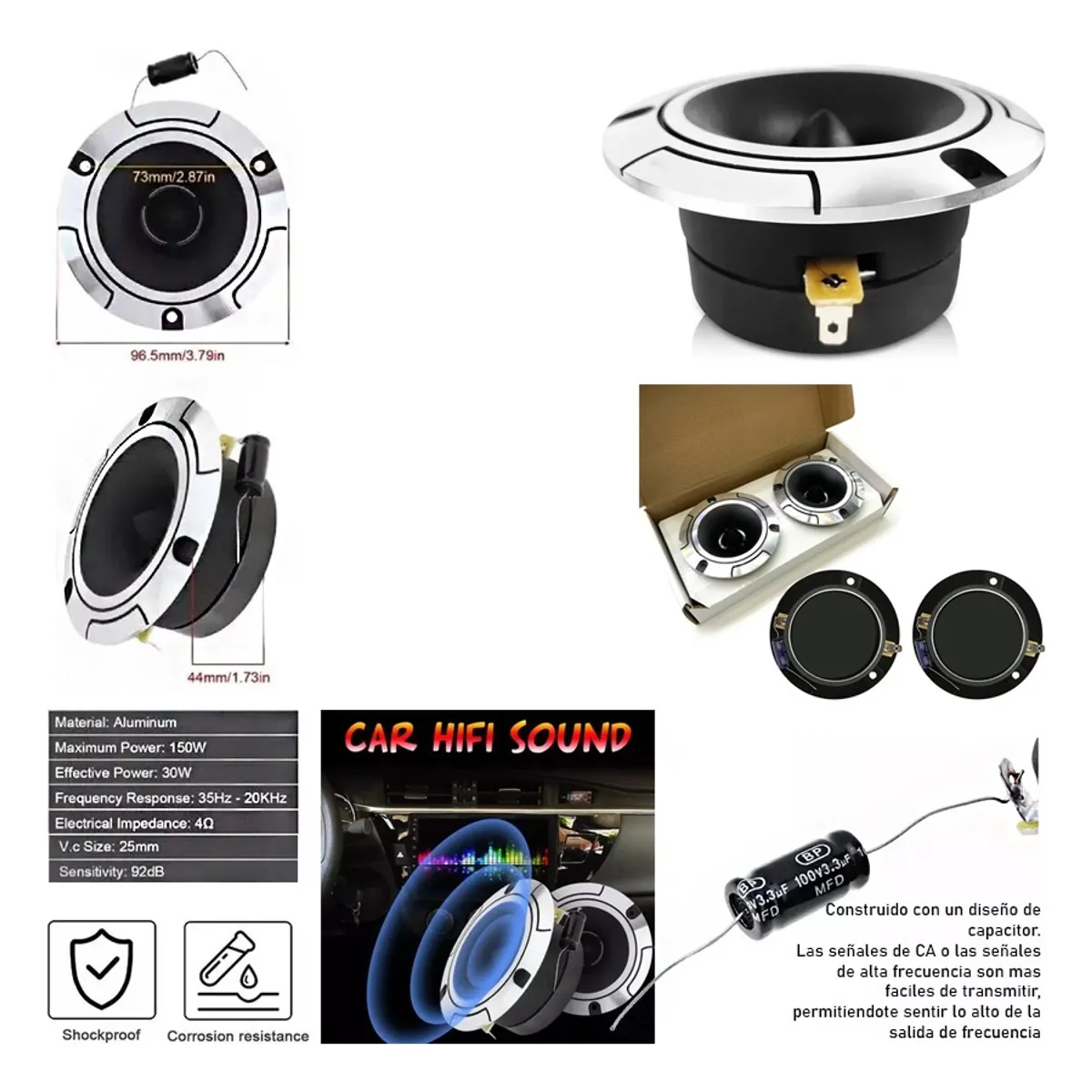 GENERICO - X2 Tweeter Parlante Optimizador Sonido 300w  92db