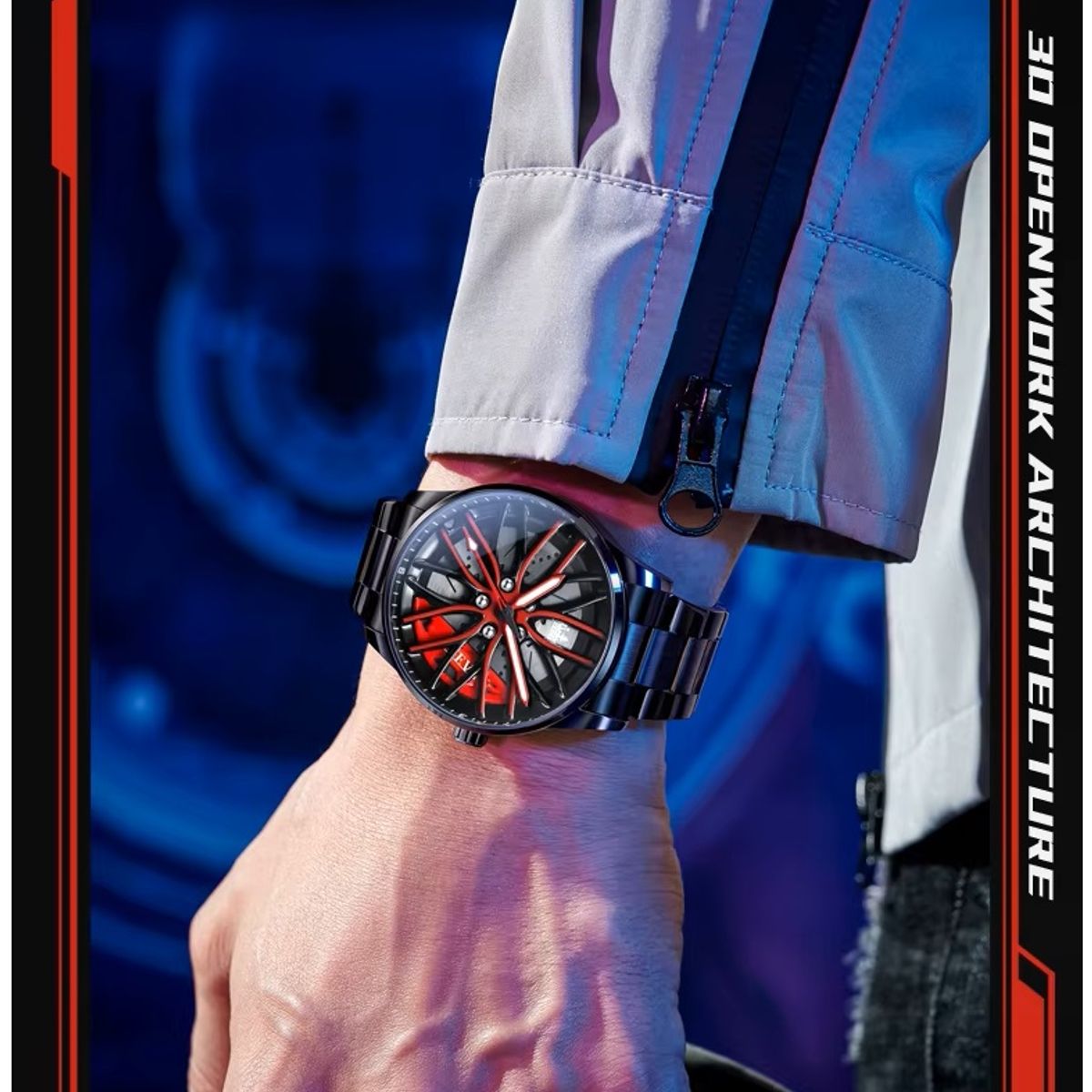 STARTECHOFFICE - Reloj para Hombre con Diseño Exclusivo Llanta de Coche Giratoria