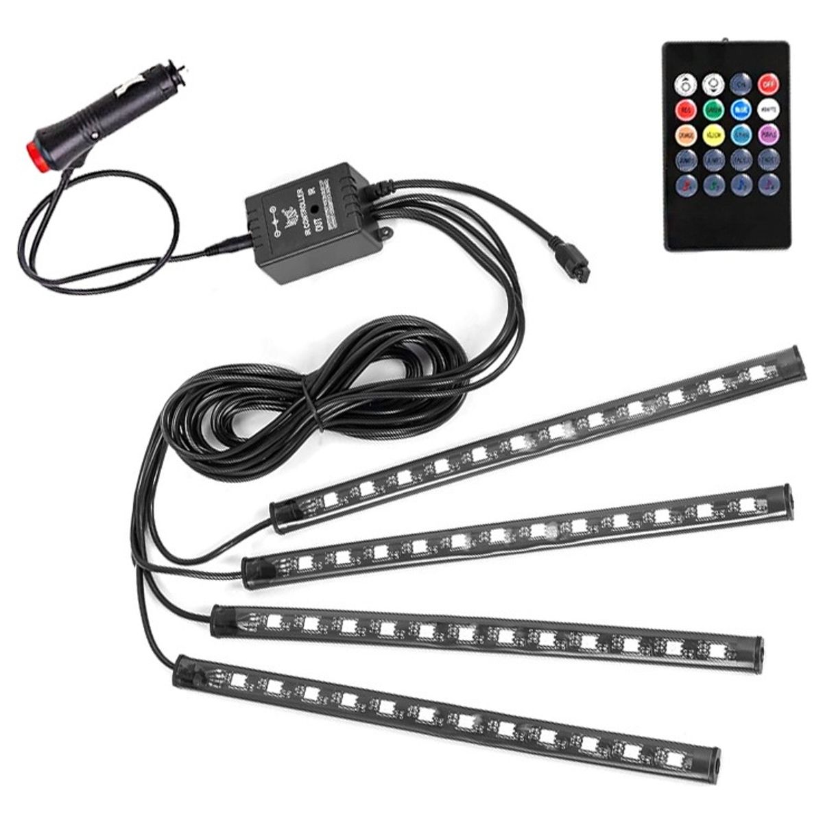 GENERICO - X4 Tiras De Luz Led Interior Auto Universal Con Control Rgb