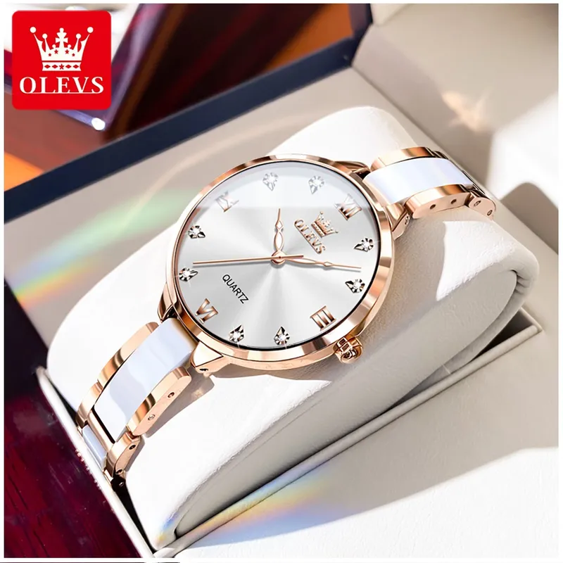 STARTECHOFFICE - Reloj de Mujer Elegante de Cuarzo Correa de Cerámica Acero Inoxidable