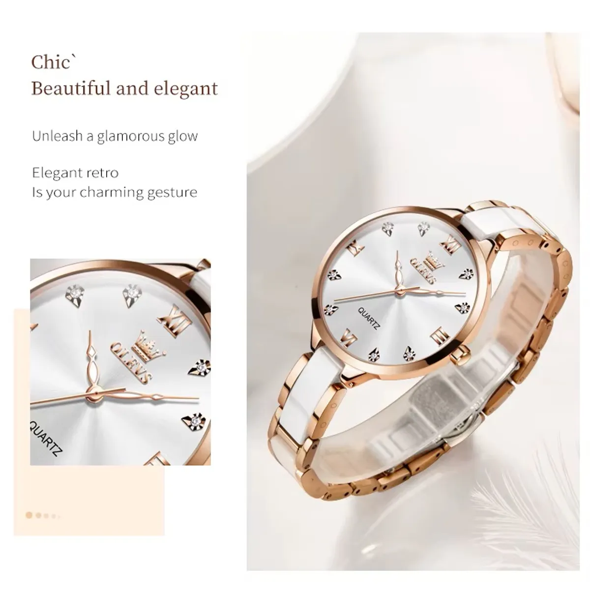 STARTECHOFFICE - Reloj de Mujer Elegante de Cuarzo Correa de Cerámica Acero Inoxidable