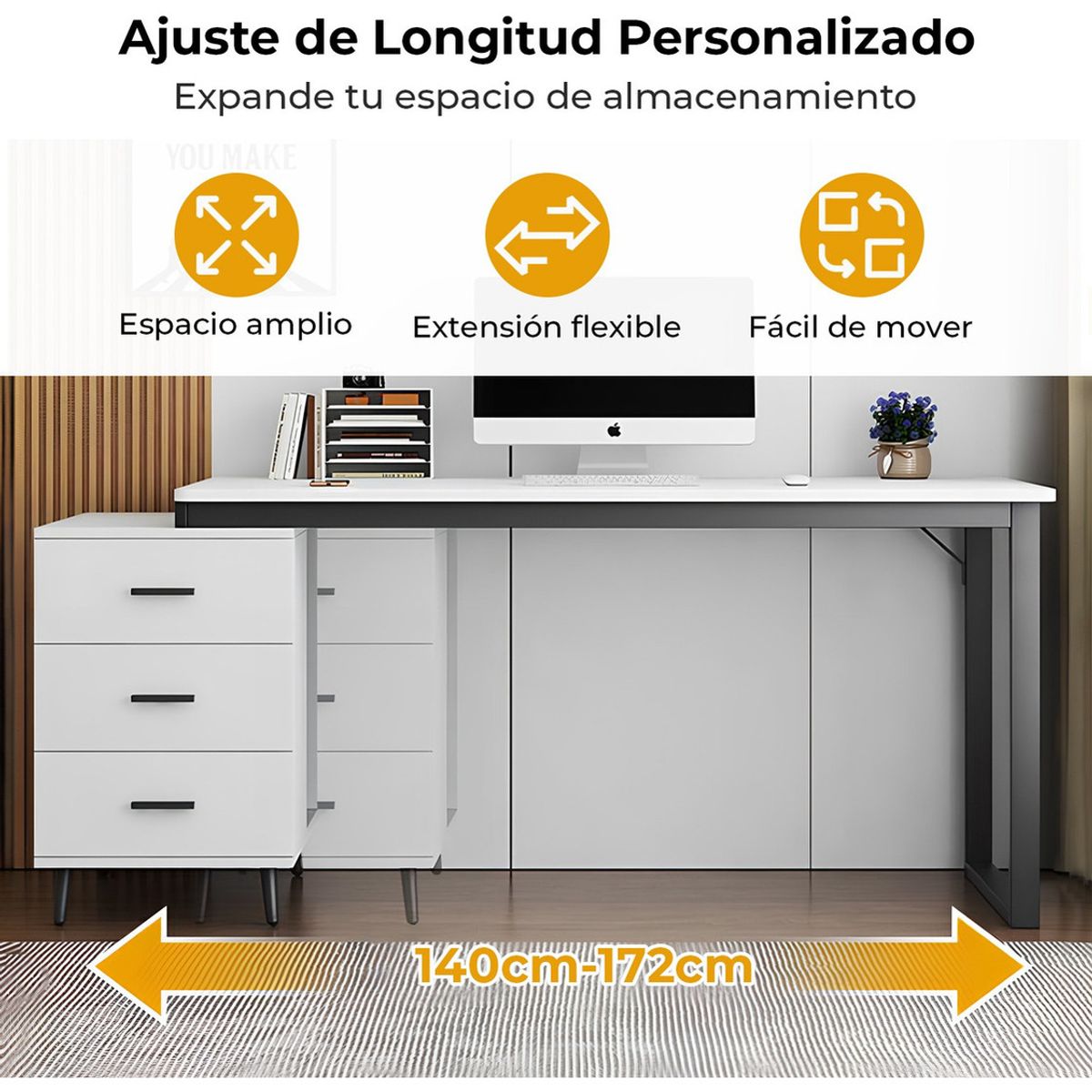 ANYHOGAR - Escritorio Con Cajonera Móvil 140cm Pata Metálica