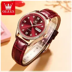 STARTECHOFFICE - Reloj Automático de Lujo para Mujer Correa de Cuero Burdeos