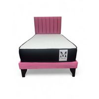 Cama plaza y media europea 1.5 base + respaldo + colchon rosado