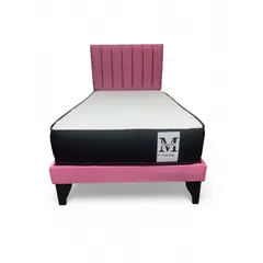 GENERICO - Cama plaza y media europea 1.5 base + respaldo + colchon rosado