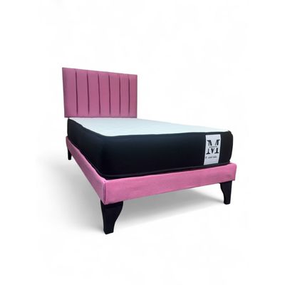 Imagen 2 del producto Cama plaza y media europea 1.5 base + respaldo + colchon rosado