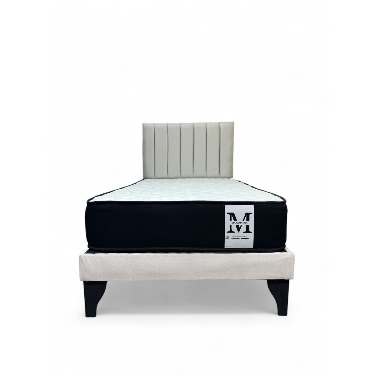 GENERICO - Cama plaza y media europea 1.5 base + respaldo + colchon beige