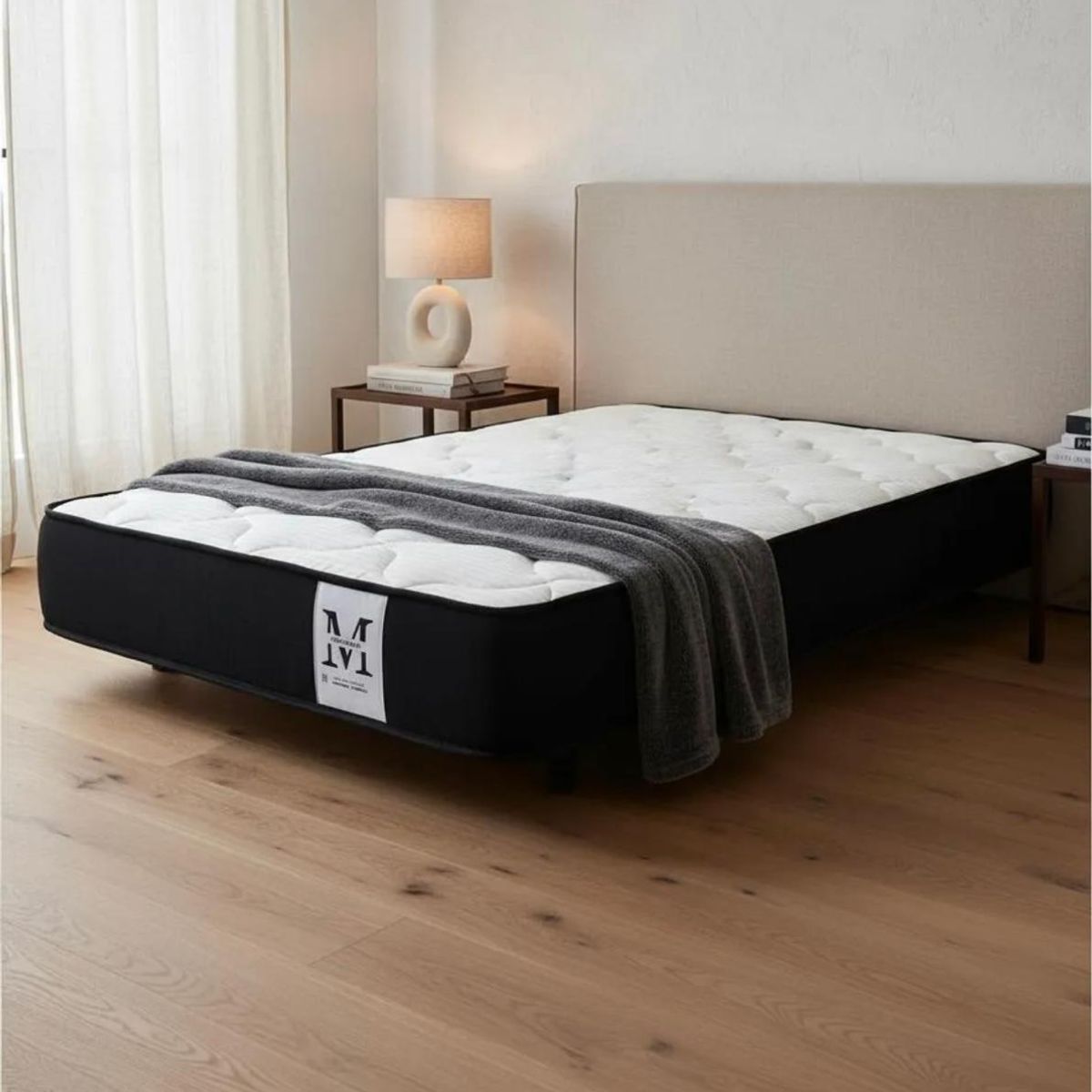GENERICO - Cama plaza y media europea 1.5 base + respaldo + colchon beige
