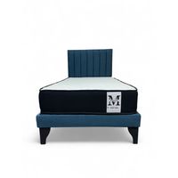 Cama plaza y media europea 1.5 base + respaldo + colchon azul petroleo