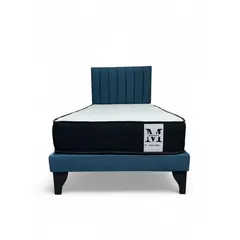 GENERICO - Cama plaza y media europea 1.5 base + respaldo + colchon azul petroleo