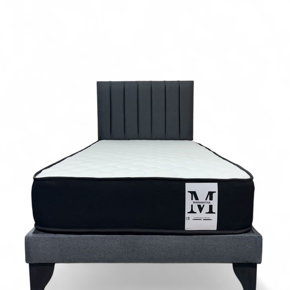 GENERICO - Cama plaza y media europea 1.5 base + respaldo + colchon gris