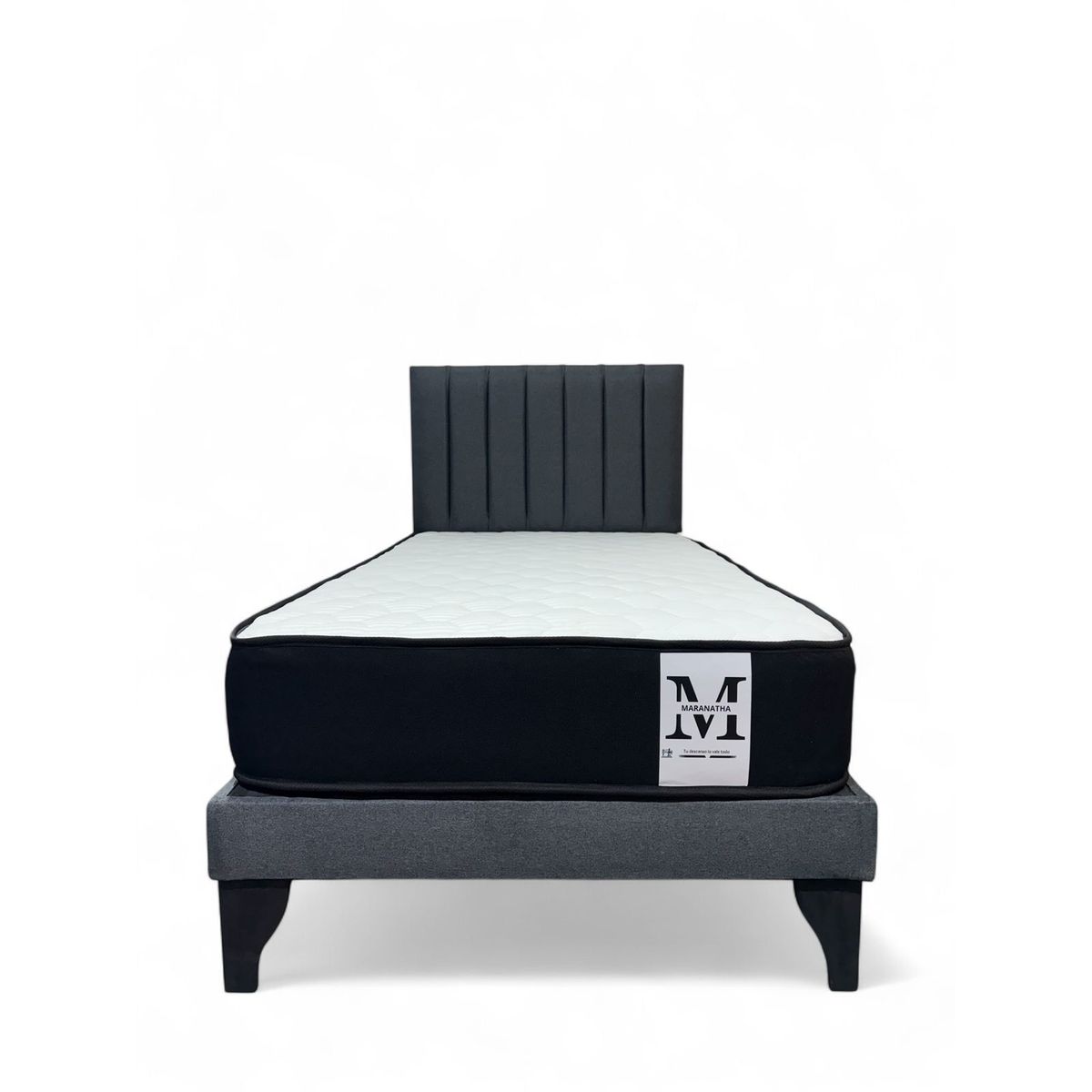 GENERICO - Cama plaza y media europea 1.5 base + respaldo + colchon gris