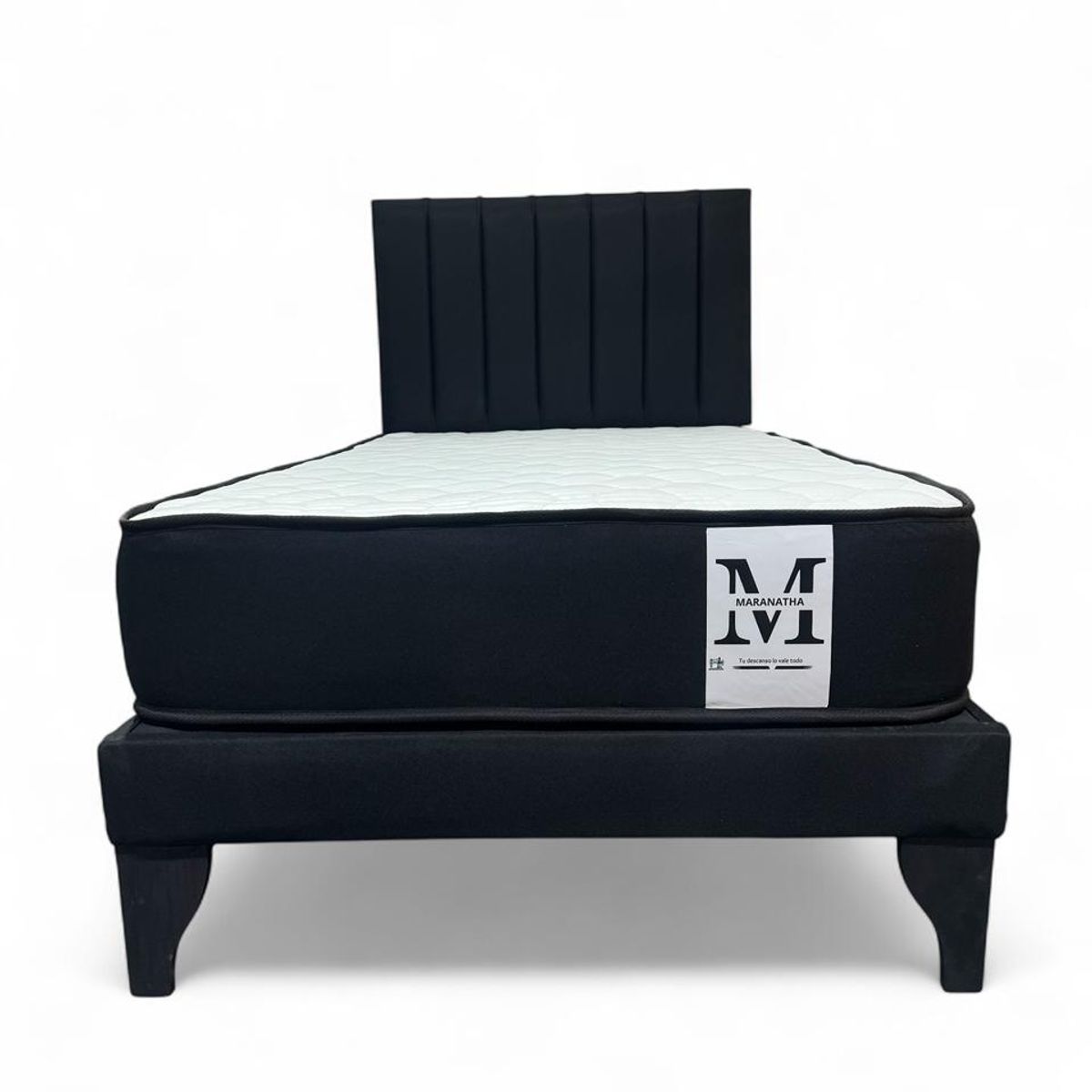 GENERICO - Cama plaza y media europea 1.5 base + respaldo + colchon negro