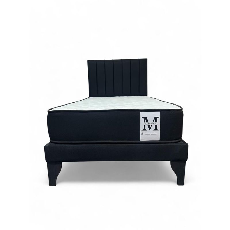 GENERICO - Cama plaza y media europea 1.5 base + respaldo + colchon negro