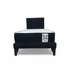 GENERICO - Cama plaza y media europea 1.5 base + respaldo + colchon negro