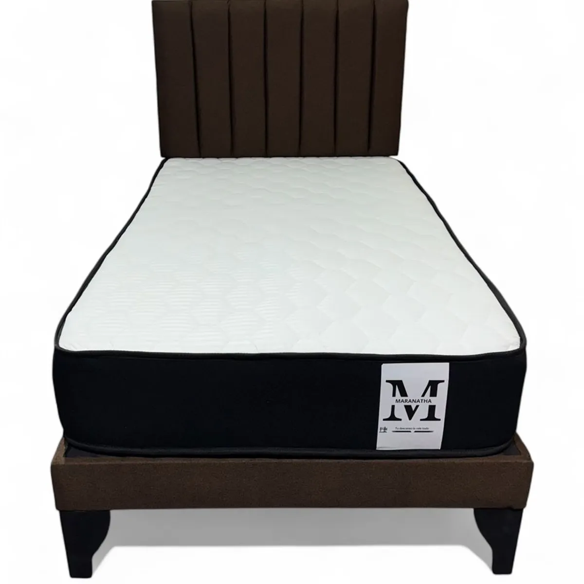 GENERICO - Cama plaza y media europea 1.5 base + respaldo + colchon marron