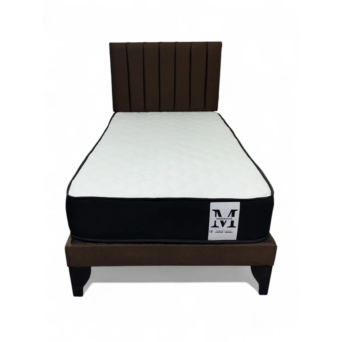 GENERICO - Cama plaza y media europea 1.5 base + respaldo + colchon marron