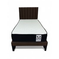Cama plaza y media europea 1.5 base + respaldo + colchon marron
