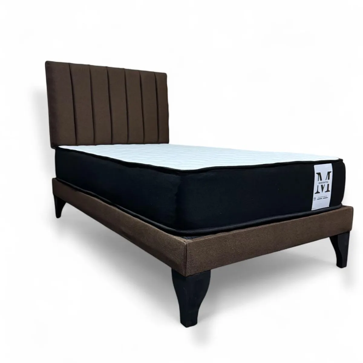 GENERICO - Cama plaza y media europea 1.5 base + respaldo + colchon marron