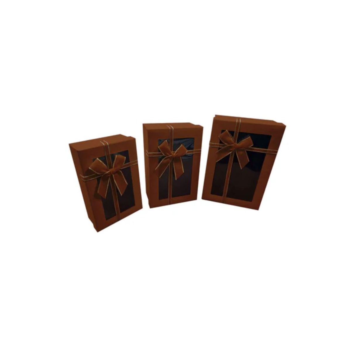 GENERICO - Caja Rectangular Triple Ventana Cafe 1pcs