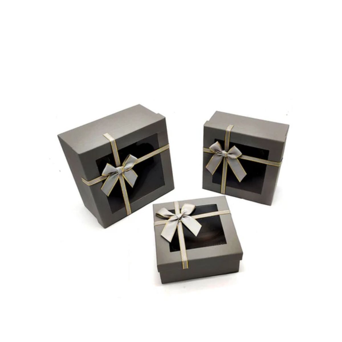 GENERICO - Caja Cuadrada Triple Ventana Gris 1 pcs
