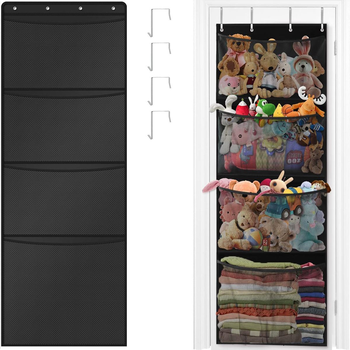 GENERICO - Negro Organizador De Juguetes De Peluche Para Colgar Sobre la Puerta