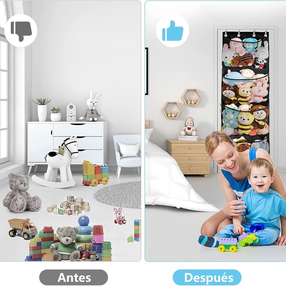 GENERICO - Negro Organizador De Juguetes De Peluche Para Colgar Sobre la Puerta