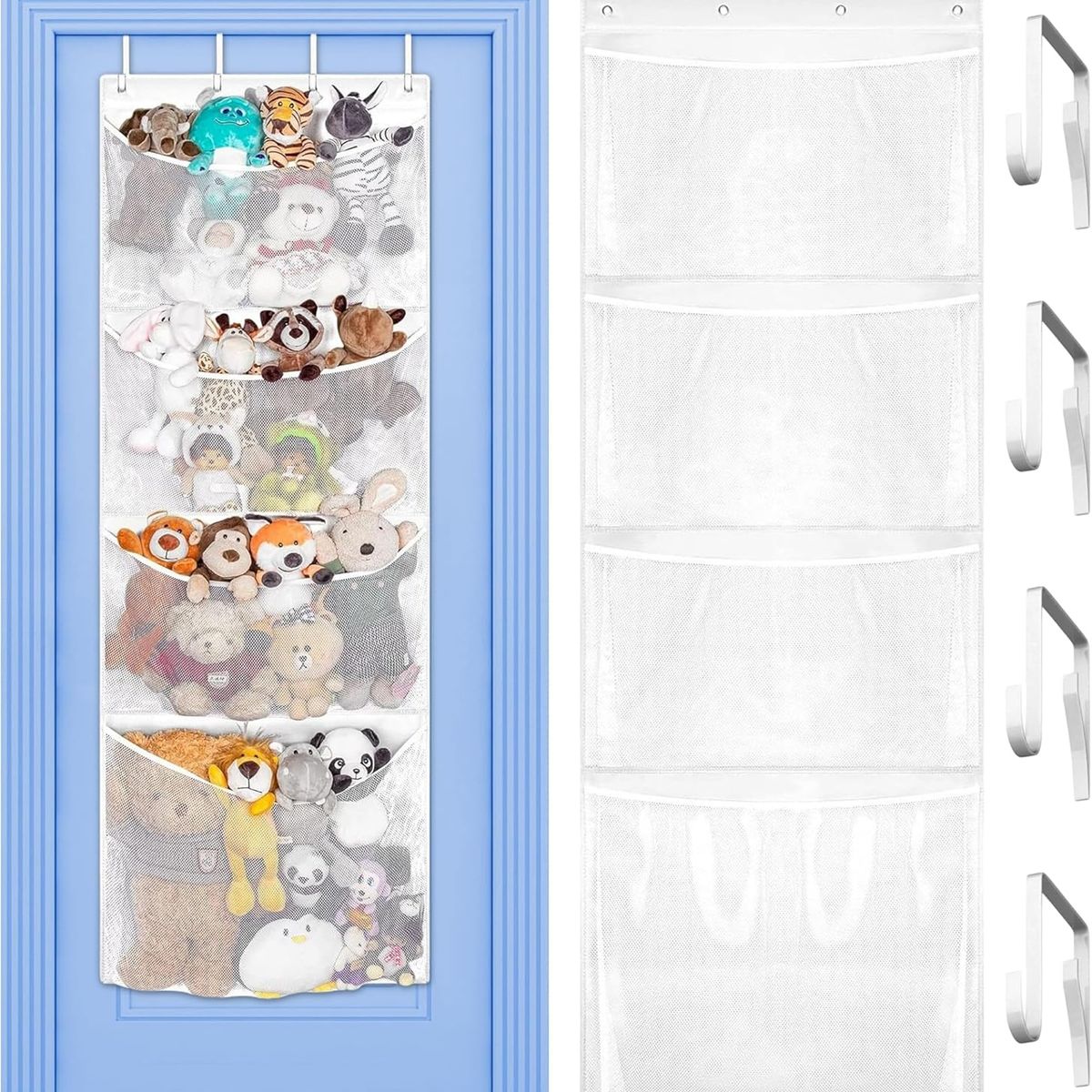 GENERICO - Blanco Organizador De Juguetes De Peluche Para Colgar Sobre la Puerta