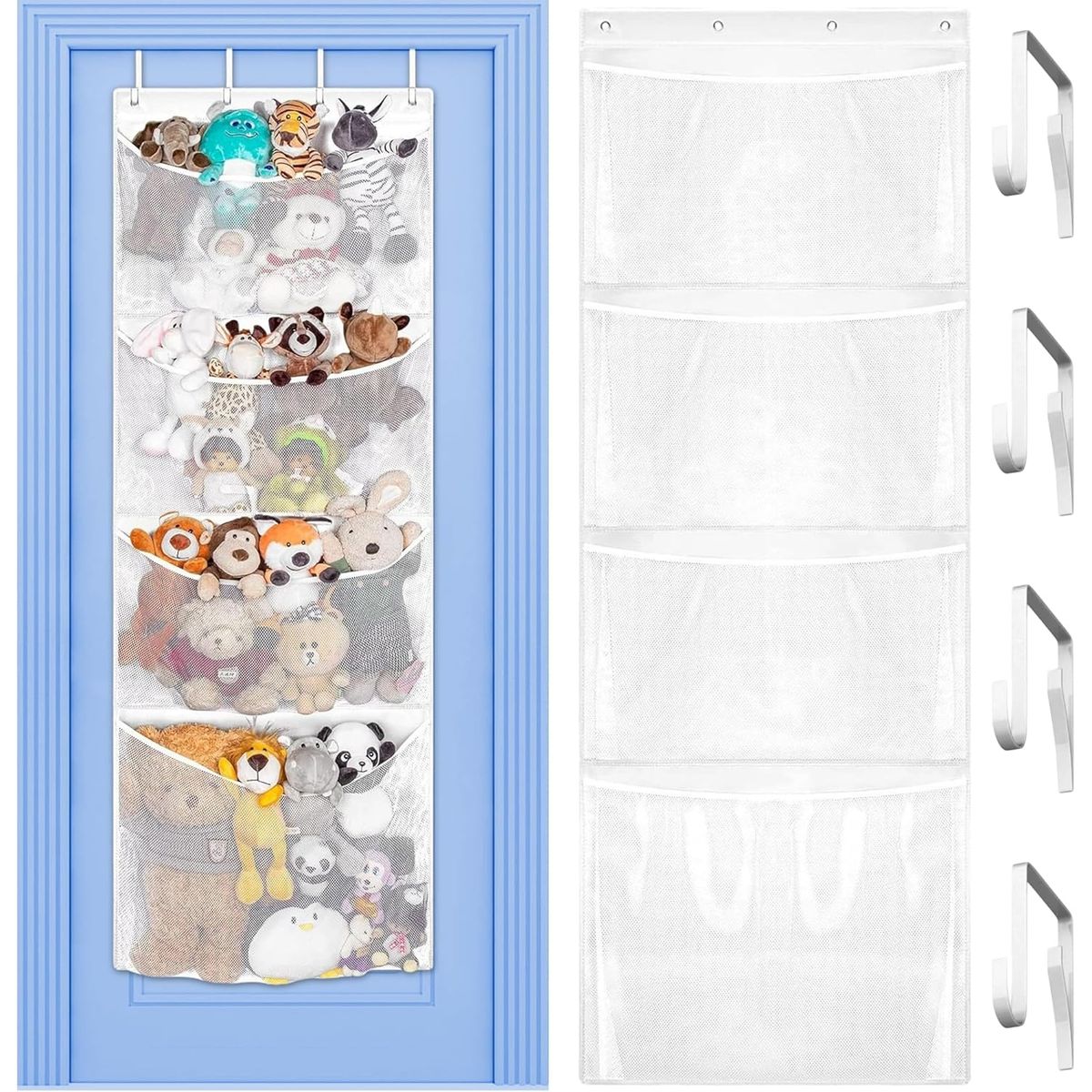 GENERICO - Blanco Organizador De Juguetes De Peluche Para Colgar Sobre la Puerta
