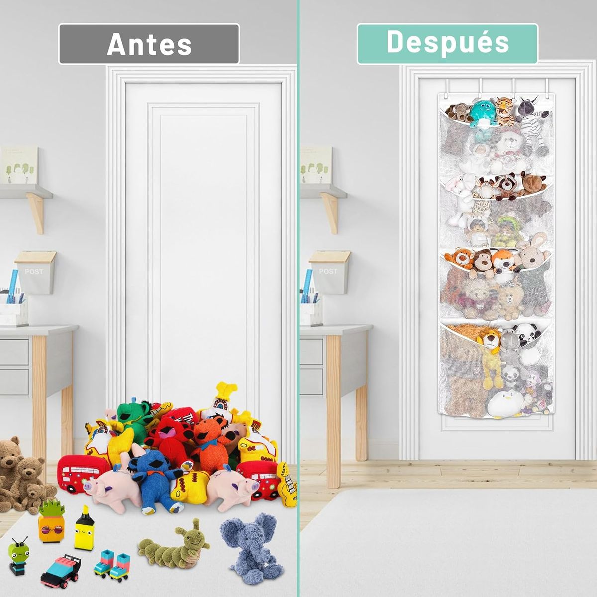 GENERICO - Blanco Organizador De Juguetes De Peluche Para Colgar Sobre la Puerta