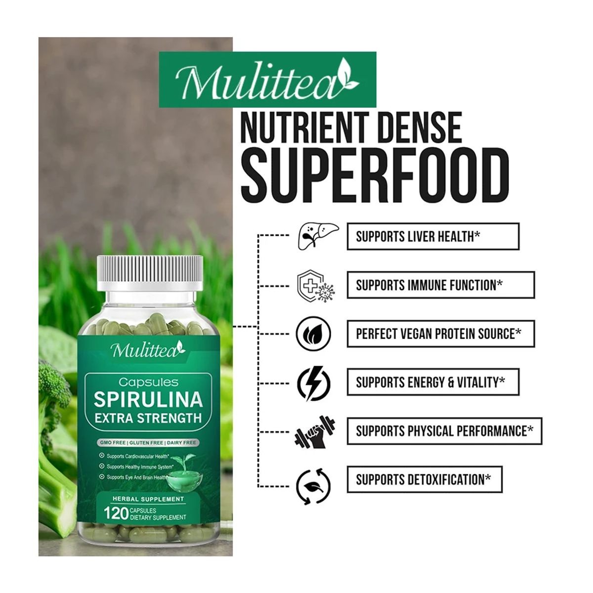 GENERICO - Spirulina 100% Organica Super Alimento Verde 2000mg 120 Caps