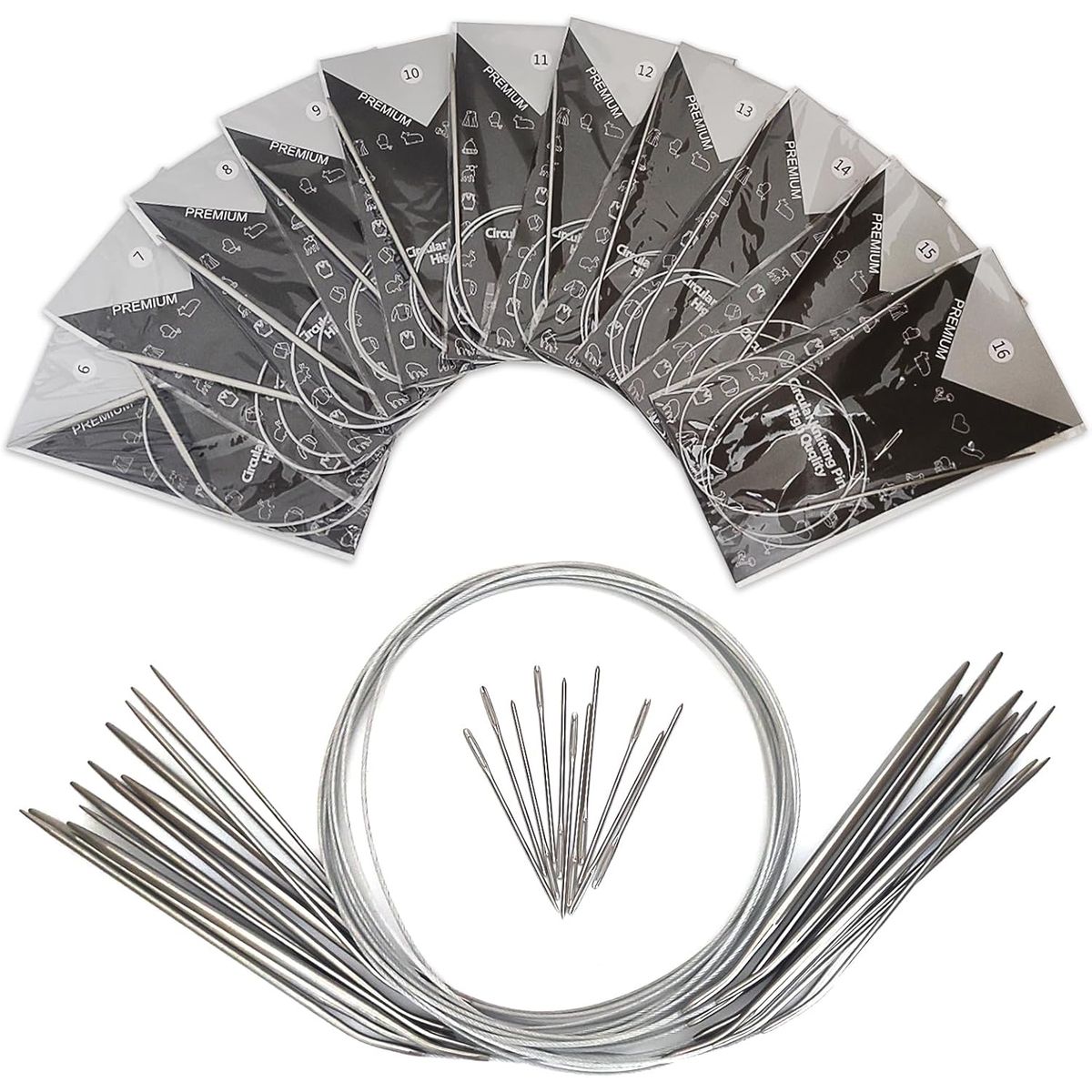 KUANGYE - Set De 11 Palillos Circulares De Acero Inoxidable