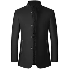 TIOZONEY - Chaqueta de cuello alto para hombre-Negro