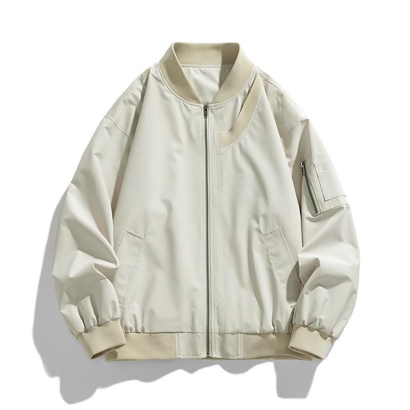 TIOZONEY - Chaqueta bomber para hombre-Blanco